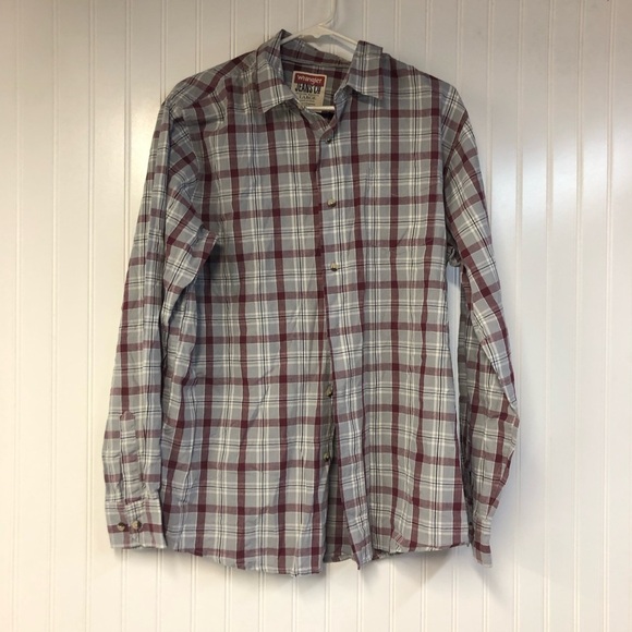 Wrangler Plaid Men's Long Sleeve Button Down Shirt in Red and Gray Large Cotton - Picture 1 of 4